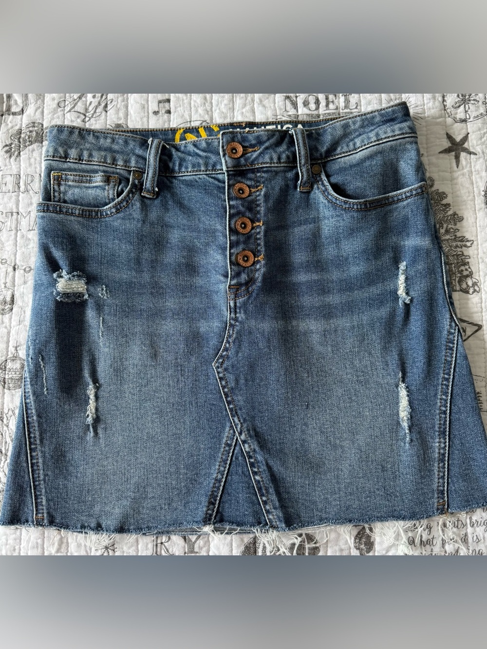 NWOT Nautica Blue Distressed Button-Front Denim Mini Skirt